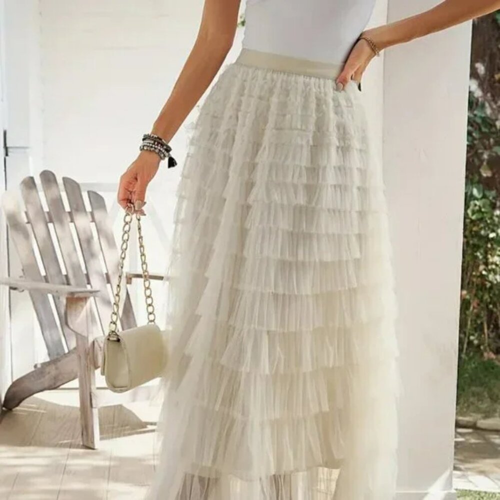 NEW! BOHO Tulle LAYERED MAXI SKIRT SZ L